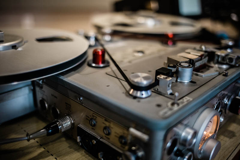 Blakemore's studio, equipped with a fully rebuilt, Nagra IV-S tape recorder with its QGB, 10.5 inch reel adapter.