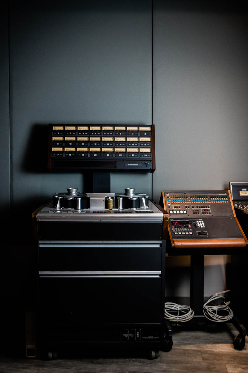 Studer A-827, two-inch multitrack recorder along with its remote control and auto-locator unit