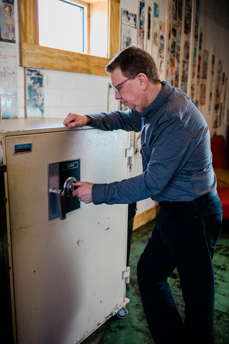 Paul Blakemore stores irreplaceable analog tape masters in a large, Diebold fire safe